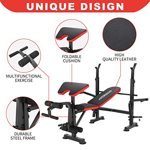OPPSDECOR 600lbs 6 in 1 Weight Bench Set with Squat Rack Adjustable Workout Bench with Leg Developer Preacher Curl Rack Fitness Strength Training for Home Gym