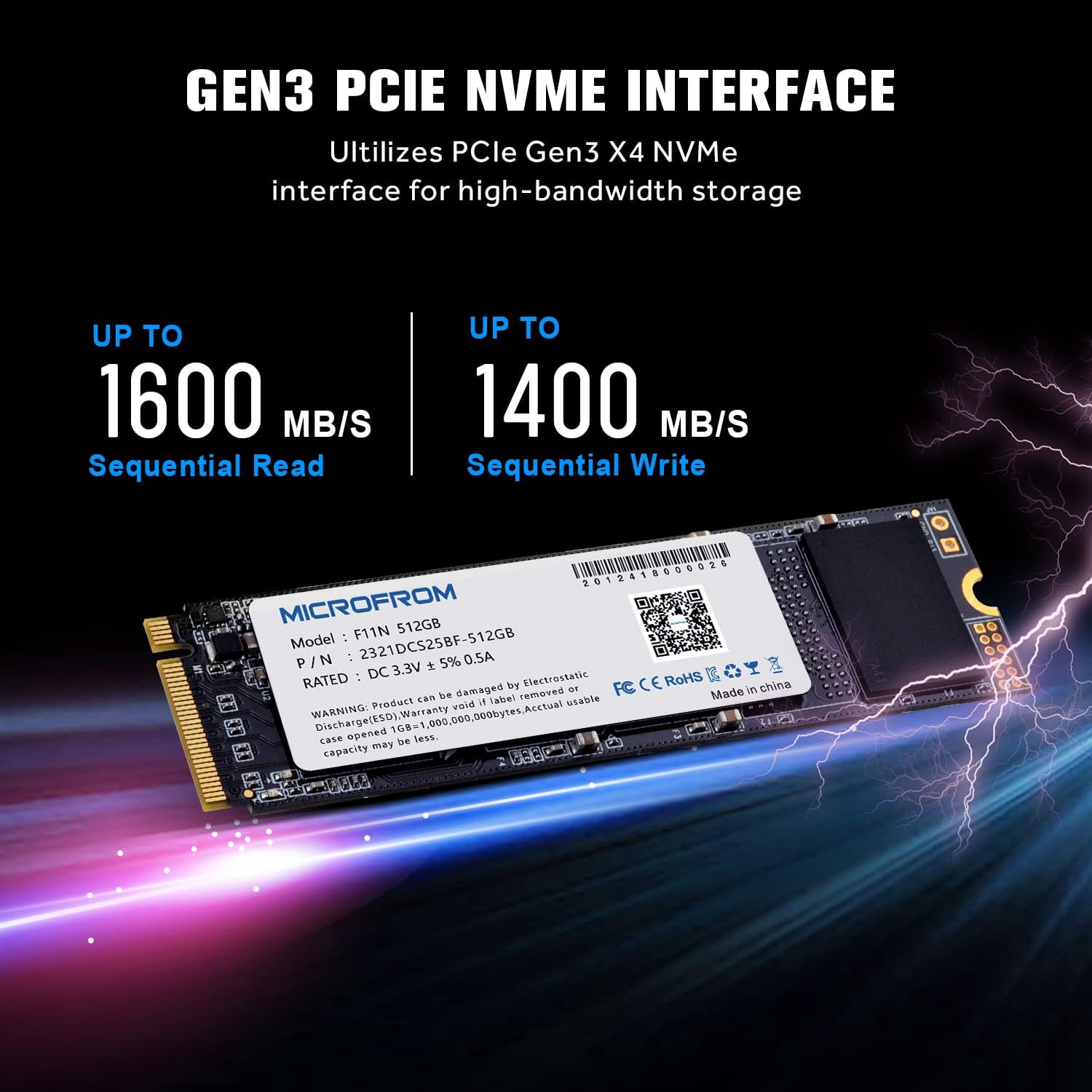 MICROFROM 512GB F11N M.2 SSD NVME PCIe SSD Internal Solid State Drive PCIe Gen3X4, M.2 NVMe 1.3, SSD M.2 TLC NAND Flash Up to Read/Write 1,600/1,400MB/s for PC Gaming Laptop Pack of 2