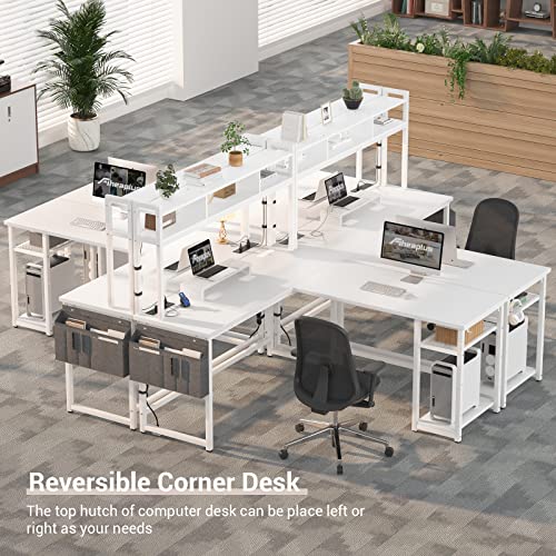 Aheaplus L Shaped Gaming Desk, 59" Gaming Desk with Power Outlet and Led Lights, Reversible L Shaped Computer Desk with Hutch & Monitor Stand, Home Office Desk L Shaped Corner Desk, White