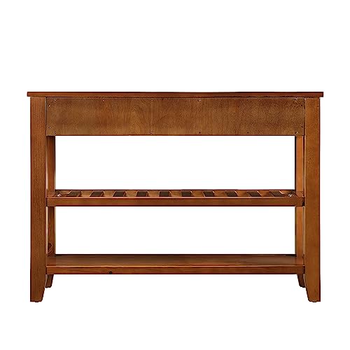 Console Sofa Table with 2 Storage Drawers and 2 Tiers Shelves, Mid-Century Style 42'' Solid Wood Buffet Sideboard for Living Room Furniture Kitchen Dining Room Entryway Hallway, Antique White