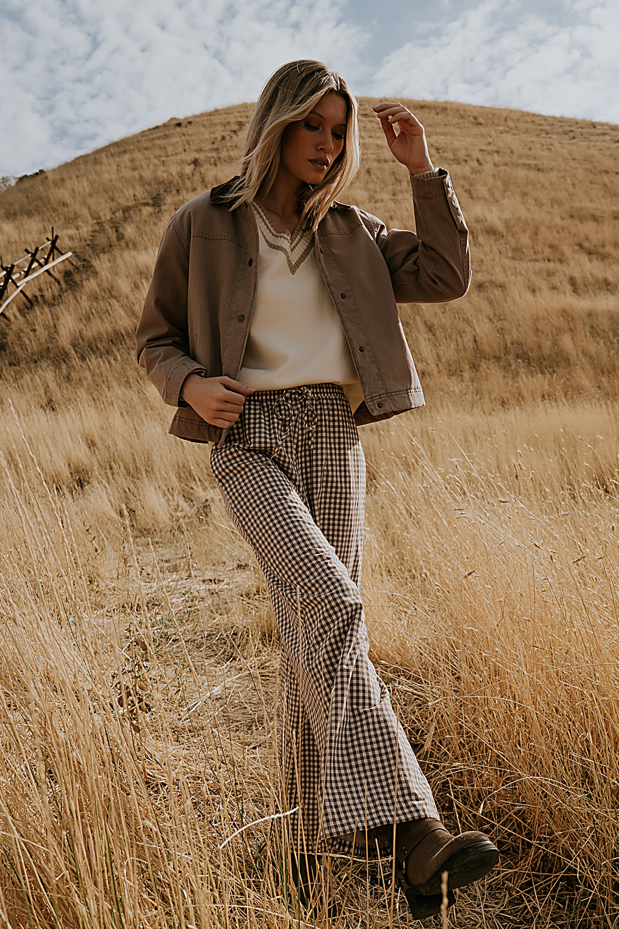Ada Gingham Wide Leg Pants in Brown - FINAL SALE