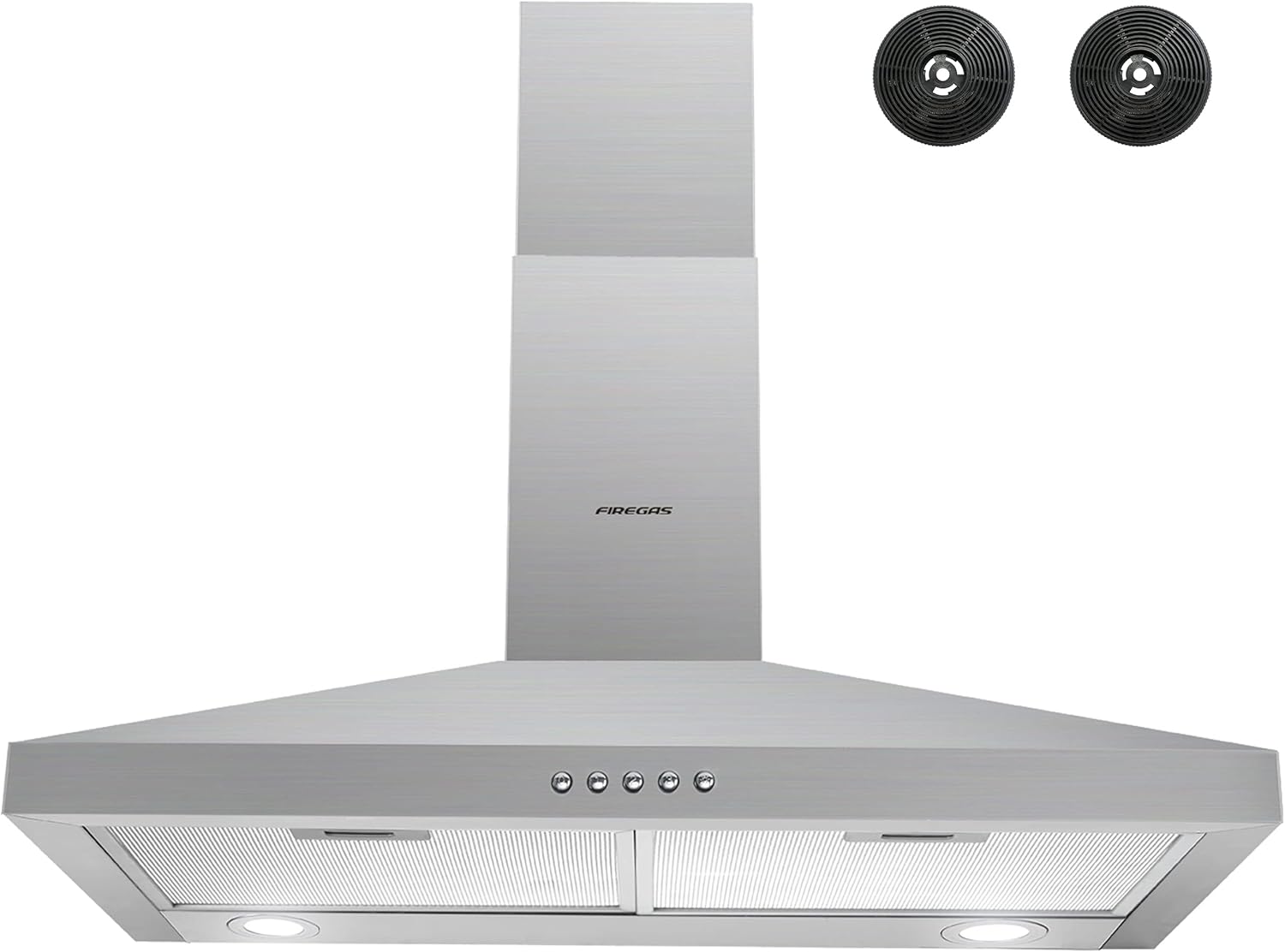 FIREGAS 30 inch Wall Mount Range Hood, Stainless Steel Stove Vent Hood with 3 Speed Exhaust Fan, Aluminum Mesh Filters, Ducted/Ductless Convertible Duct, Push Button, Efficient Airflow,Charcoal Filter