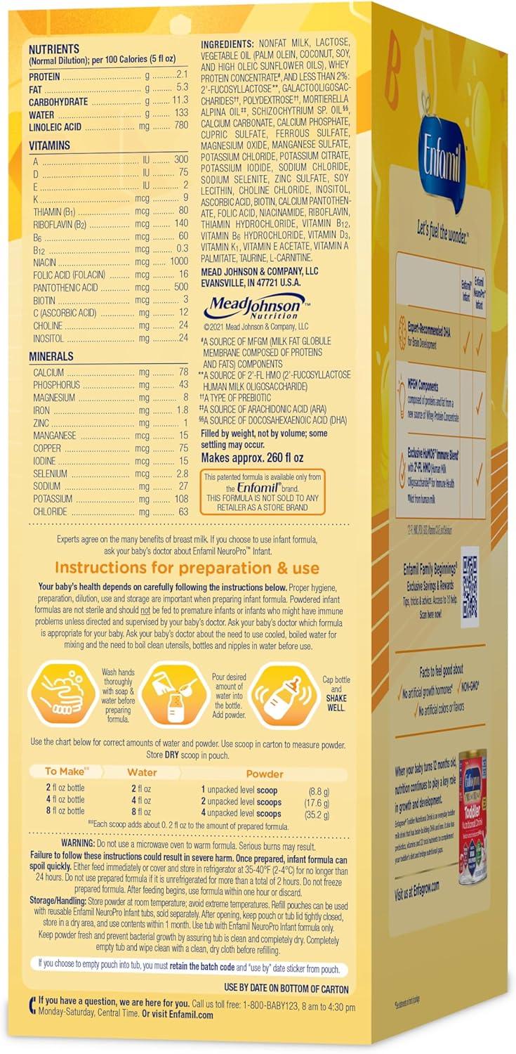 Enfamil NeuroPro Baby Formula, Triple Prebiotic Immune Blend with 2'FL HMO & Omega-3 DHA, Inspired by Breast Milk, Non-GMO, Refill Box, 36.4 Oz+Ready-to-Feed Infant Formula, Liquid, 8 Fl Oz (24 Count)