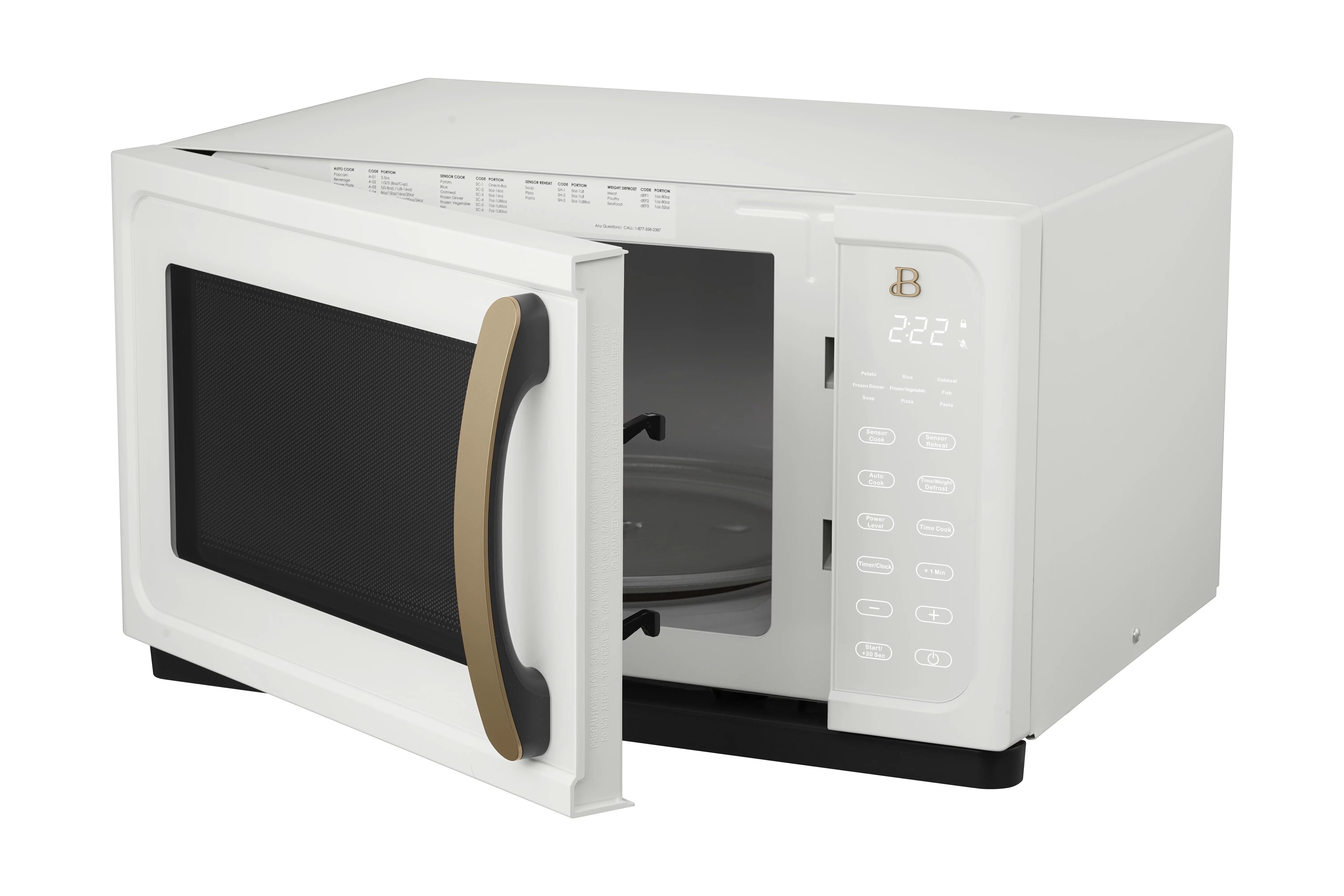 Beautiful 1.1 Cu ft 1000 Watt, Sensor Microwave Oven, White Icing by Drew Barrymore, New