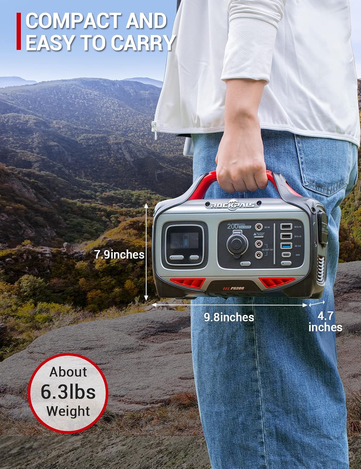 ROCKPALS Portable Power Station 200W, 224Wh Solar Generator with 110V/200W Pure Sine Wave AC Outlet, USB-C PD Input/Output, 62400mAh CPAP Lithium Battery Pack for Camping Travel Hunting Emergency