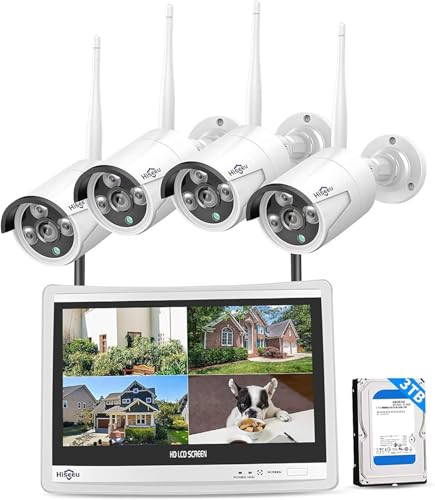 [Wireless Pro, 100ft Range] Hiseeu Wireless Security Camera System, Expandable 16CH 4K NVR, 4Pcs 3MP Night Vision WiFi Cameras Home Surveillance Outdoor, Motion Detection, 1TB HDD, One-Way Audio