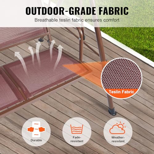 VEVOR 3-Seat Patio Swing Chair, Converting Canopy Swing, Outdoor Patio Porch with Adjustable Canopy, Removable Thick Cushion and Alloy Steel Frame, for Balcony, Backyard, Poolside, Brown