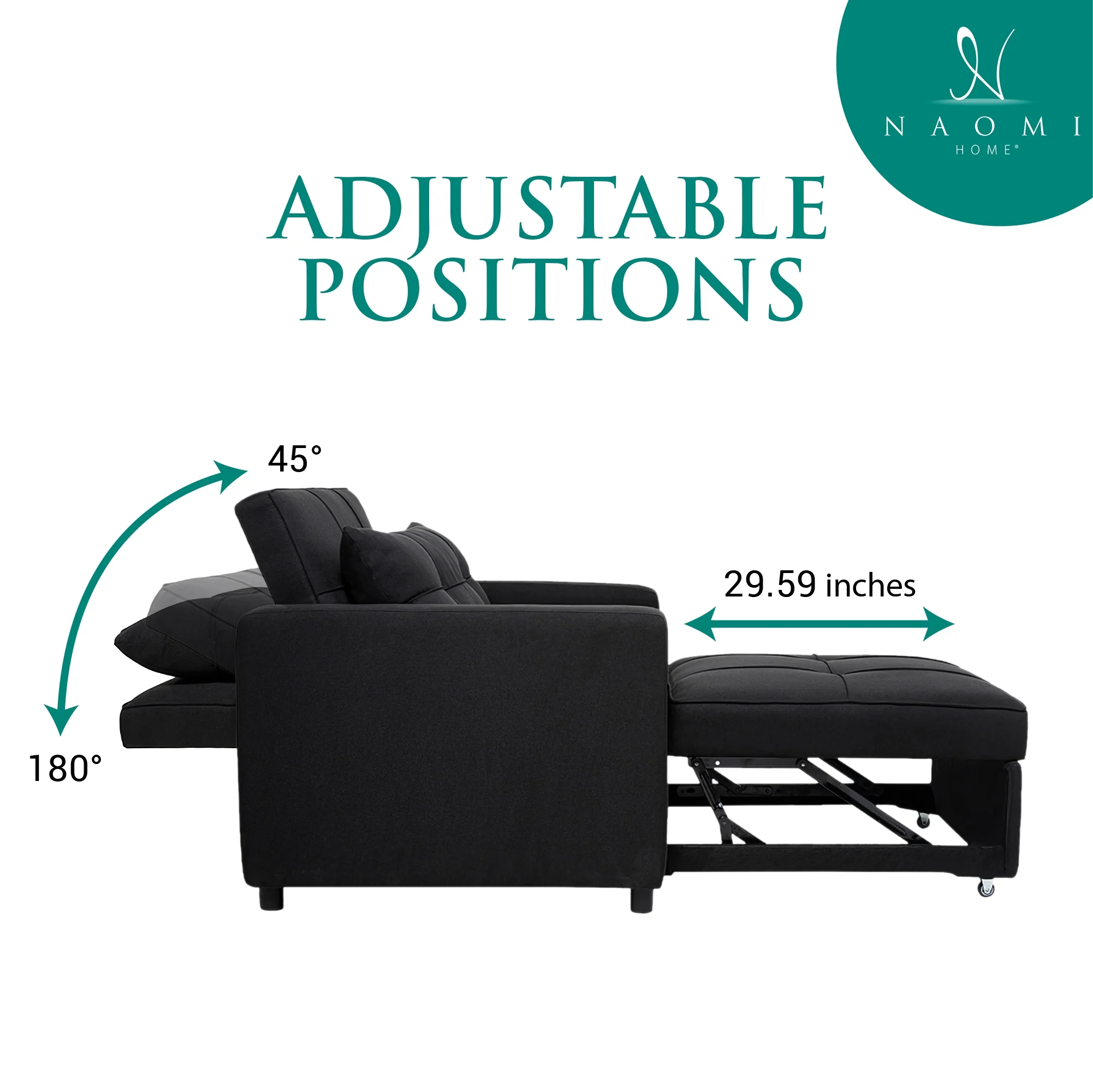 Anna 3 in 1 Convertible Chair Bed Sleeper, Pull Out Sofa Bed, Pull Out Couch, Sleeper Chair with with Pillow, Pull Out Bed with Adjustable Backrest Living Room - Black