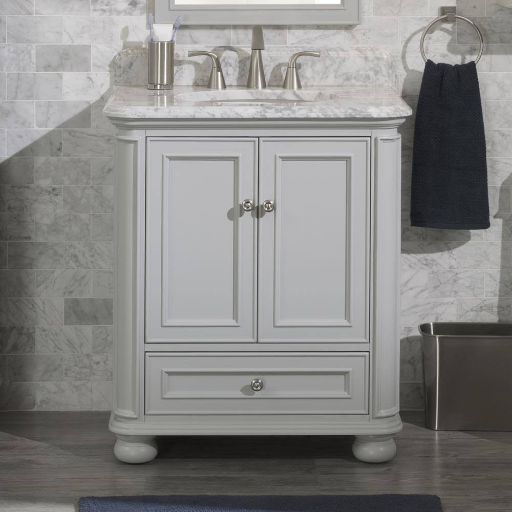 Allen + Roth Wrightsville 30-in Light Gray Undermount Single Sink Bathroom Vanity with Natural Carrara Marble Top | 1116VA-30-24