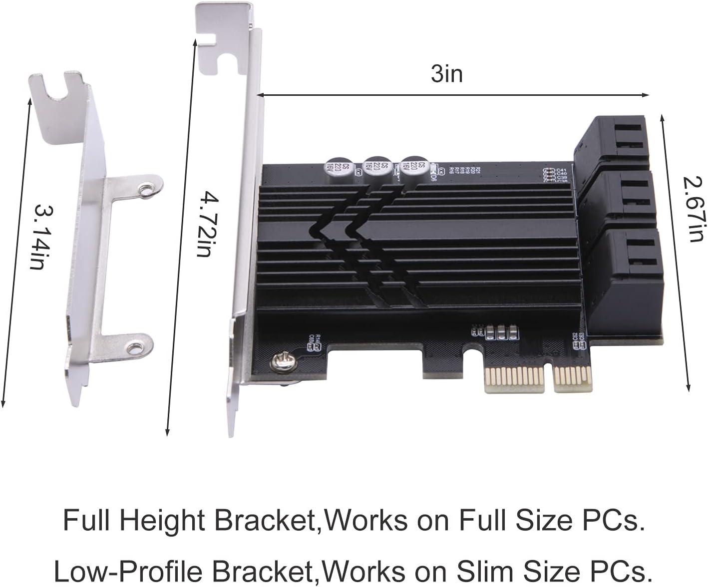 Mailiya SATA Card, 6 Ports PCIe SATA 3.0 6Gbps Expansion Controller Card with 6 SATA Cables and Heatsink, None Raid, Support 6 SATA 3.0 Devices
