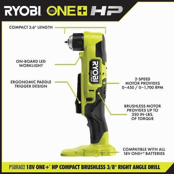 RYOBI ONE+ HP 18V Brushless Cordless Compact 3/8 in. Right Angle Drill with 2.0 Ah - Shop Hardware Tools Online Store