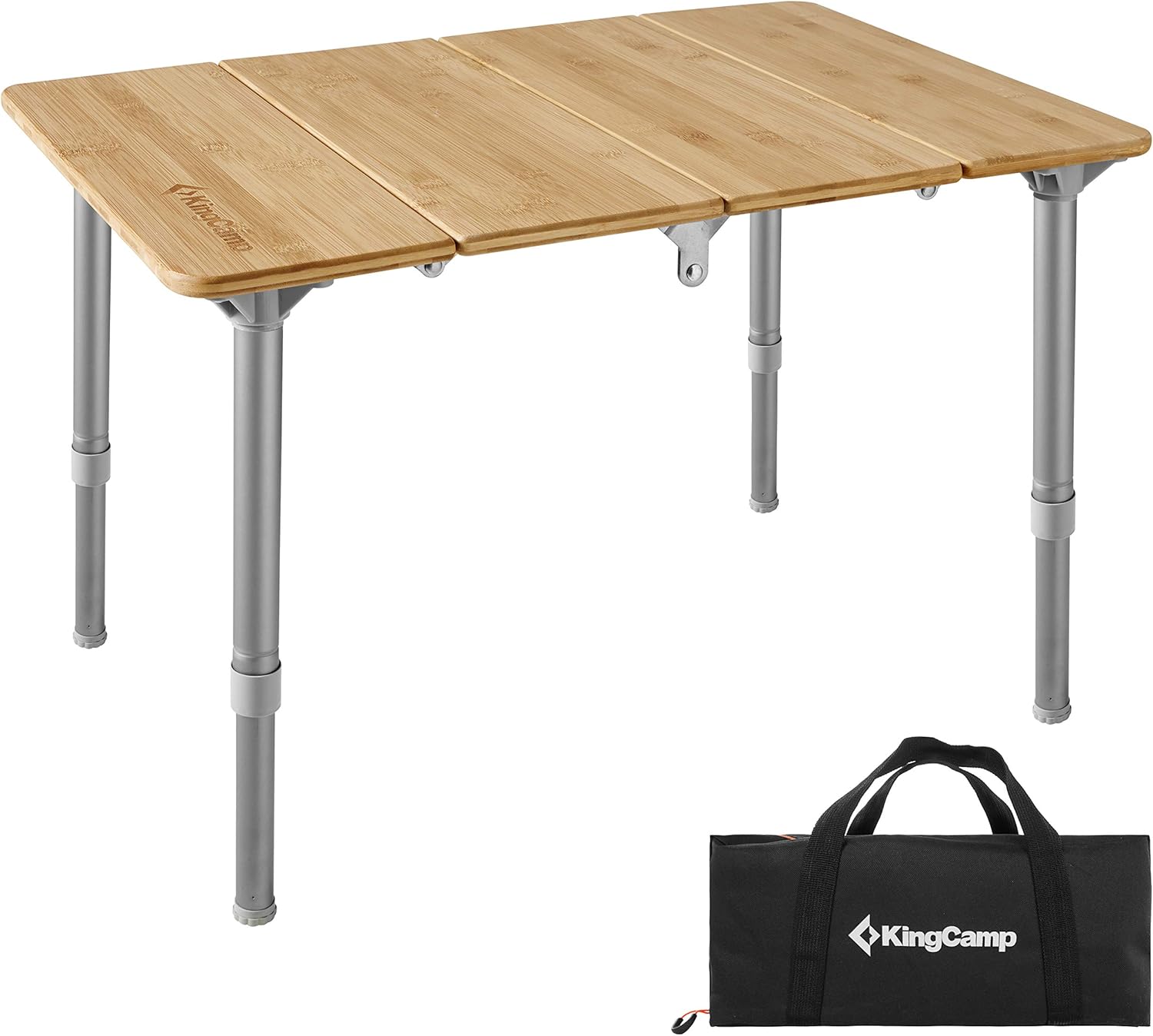 KingCamp Bamboo Folding Table Environmental Camping Table with Adjustable Height Aluminum Legs Heavy Duty 4-Folds Portable Camp Tables for Travel, Picnic, Party, Beach, Outdoor and Indoor, 1-2 People