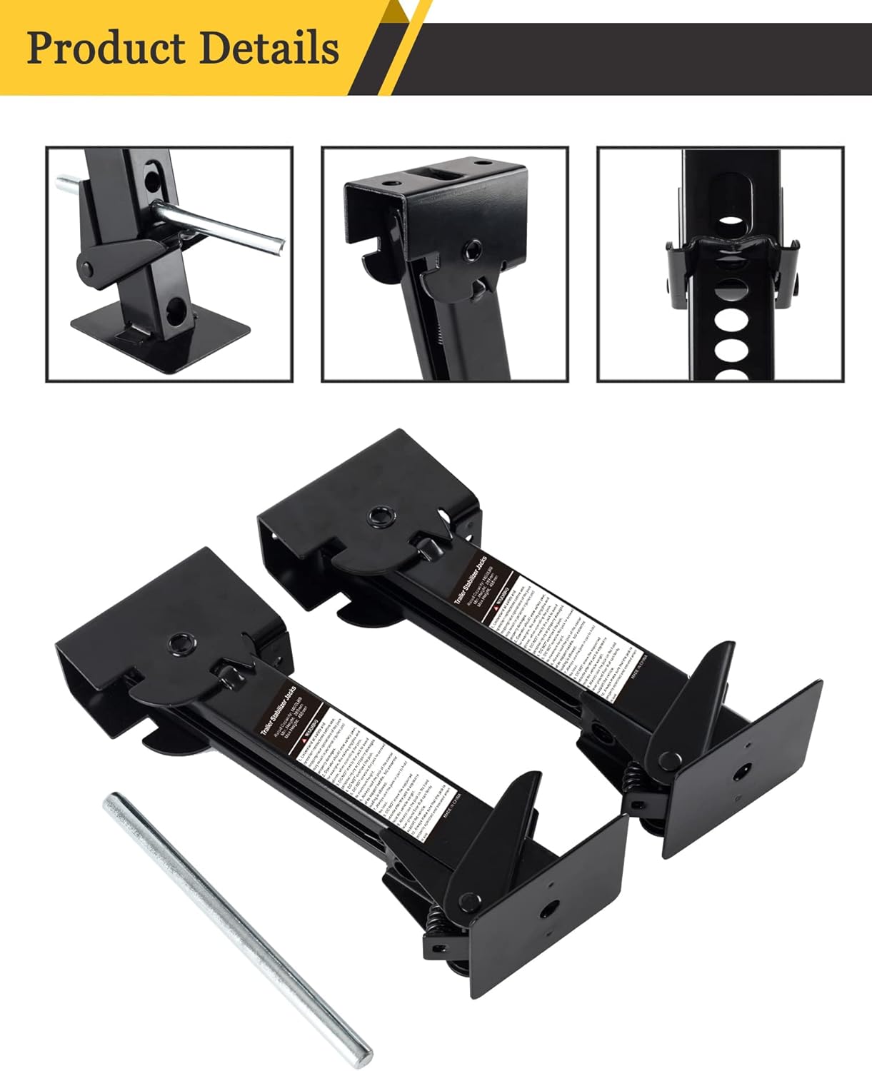 Pair of Trailer Stabilizer Jacks Telescoping RV Camper Accessories for Travel 450kg(1000 Lbs) Capacity Each Pack of 2