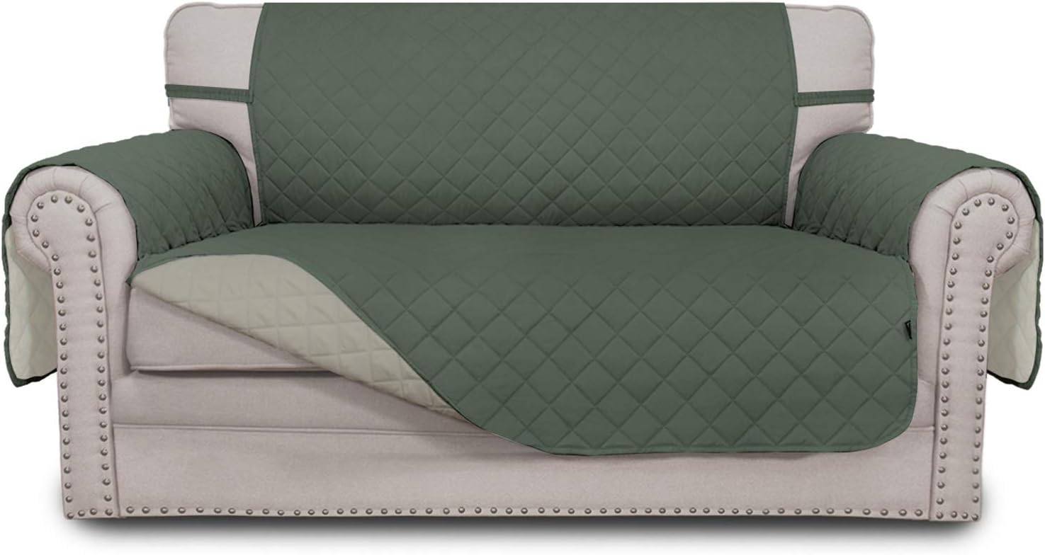 Easy-Going Sofa Slipcover Reversible Sofa Cover Water Resistant Couch Cover with Foam Sticks Elastic Straps Furniture Protector for Pets Kids Children Dog Cat (Sofa, Darkgray/Beige)