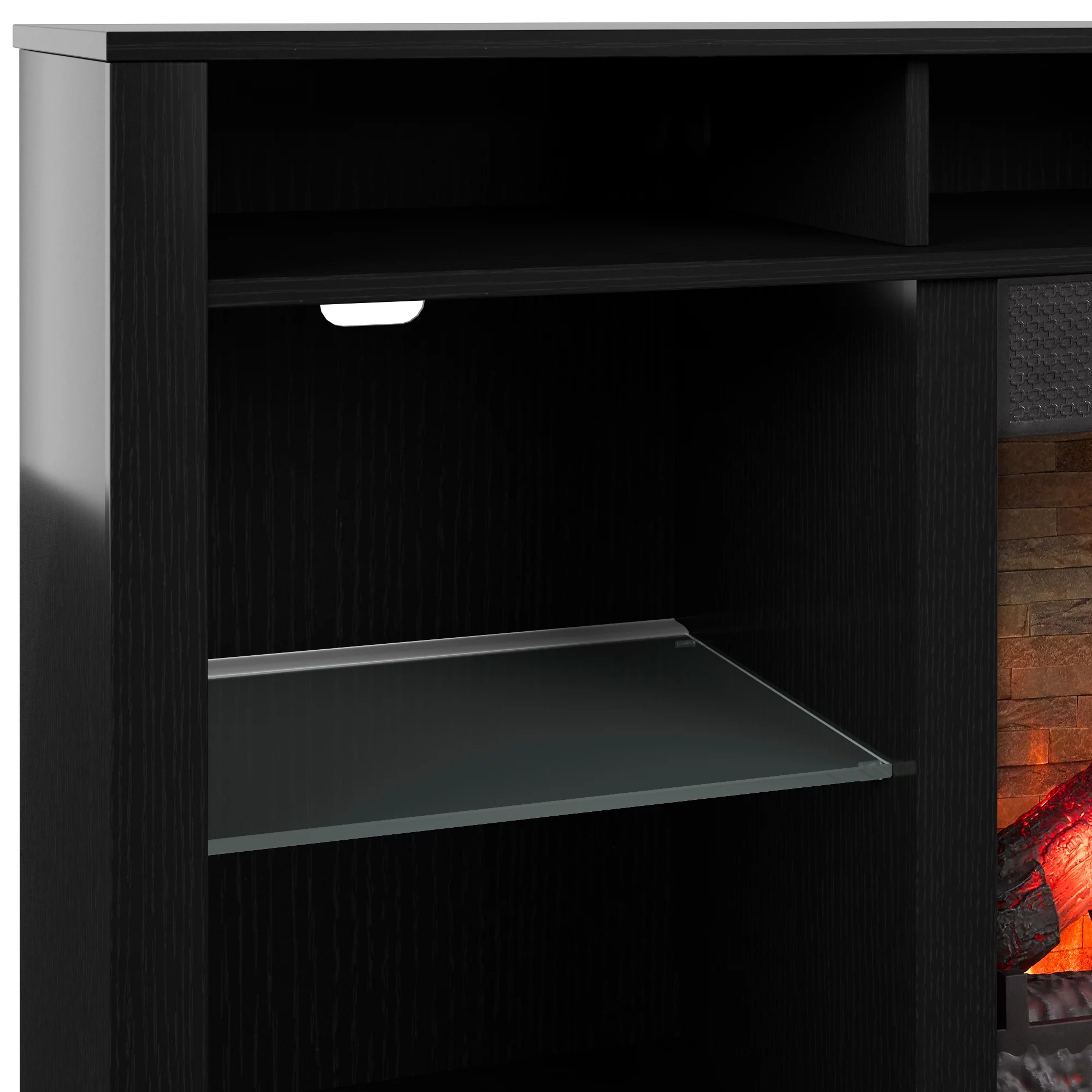 Twin Star Home Modern Contemporary TV Stand for TVs up to 80" with 33" Electric Fireplace and Interior Lights, Black
