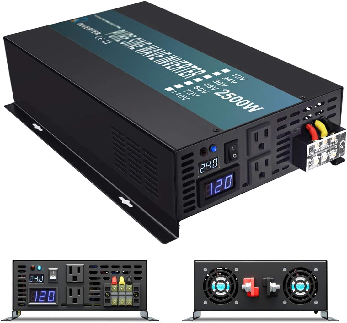 Reliable Pure Sine Wave Power Inverter 1500Watt 24V DC to 110V 120V with Remote Control Dual AC Outlets for CPAP RV Car Off Grid System