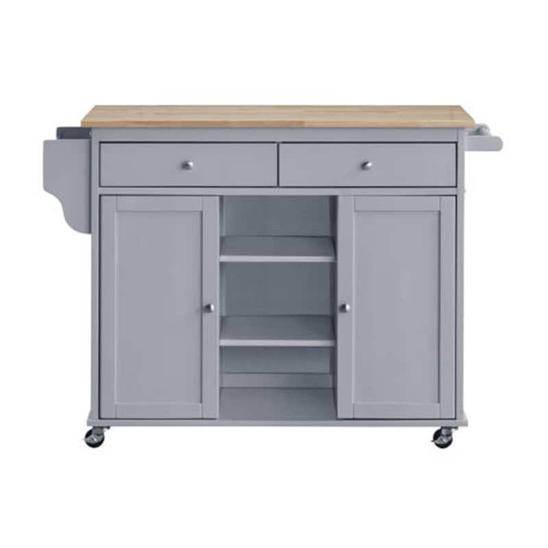 Cottage Style Kitchen Island Storage Cart with Natural Finish Top - 46.5x22 x 17.8x22 x 34.4x22H - White