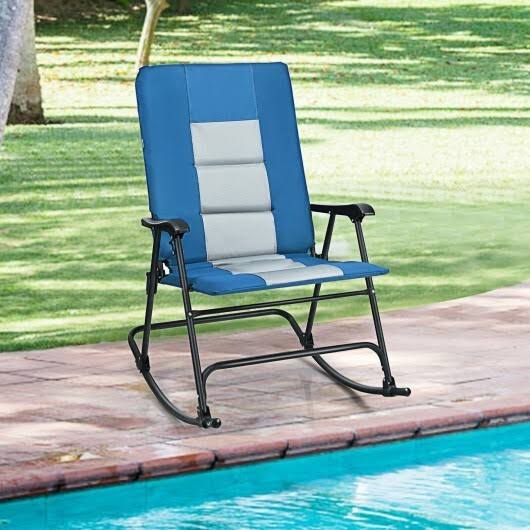 Goplus Foldable Rocking Padded Chair Portable Camping Chair with BACKREST Armrest Blue