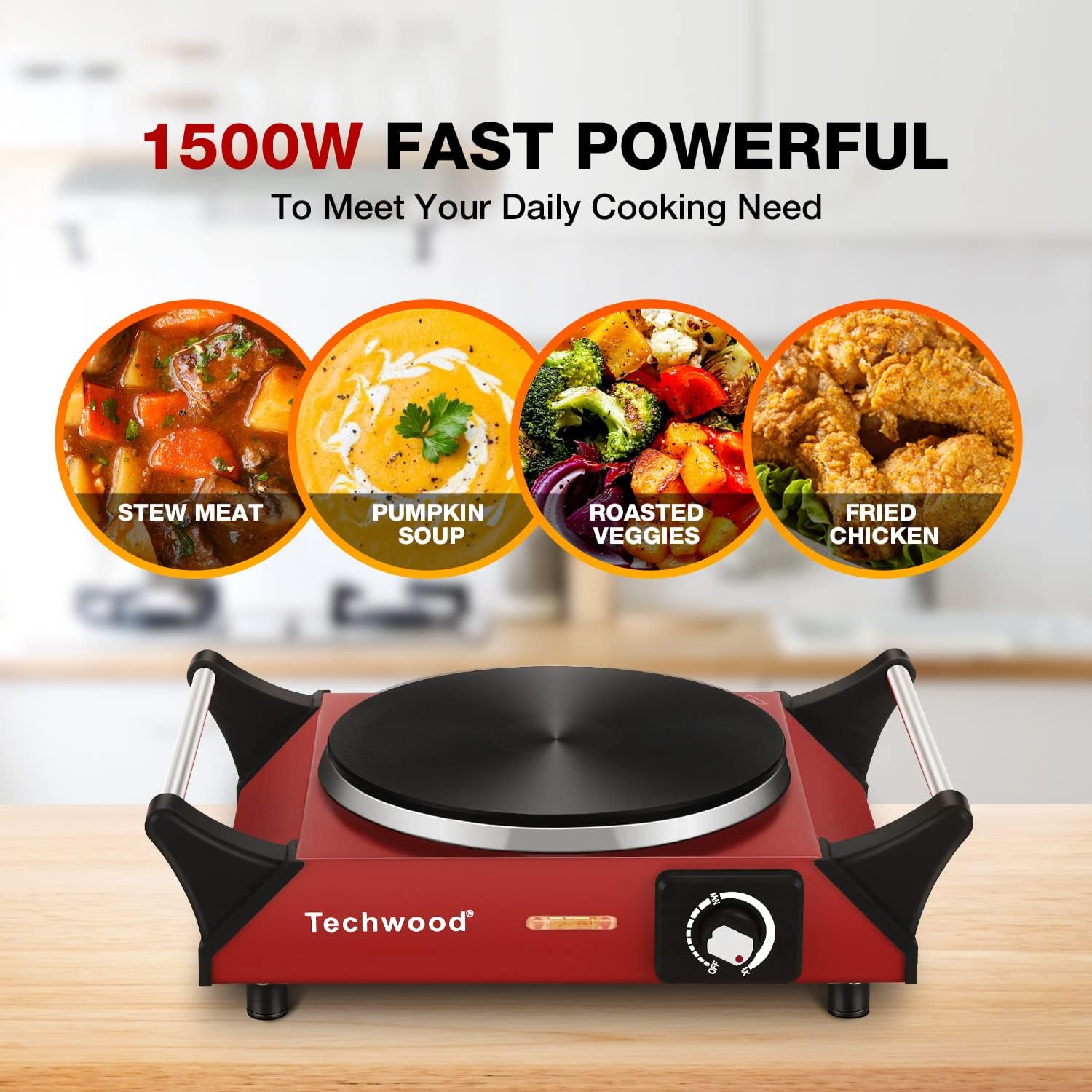 Hot Plate, Techwood Portable Electric Stove for cooking, 1200W Countertop Infrared Single Burner with Handles & 7.5&rdquo; Glass Cooktop for RV/Home/Camp, Compatible for All Cookwares Upgraded Version