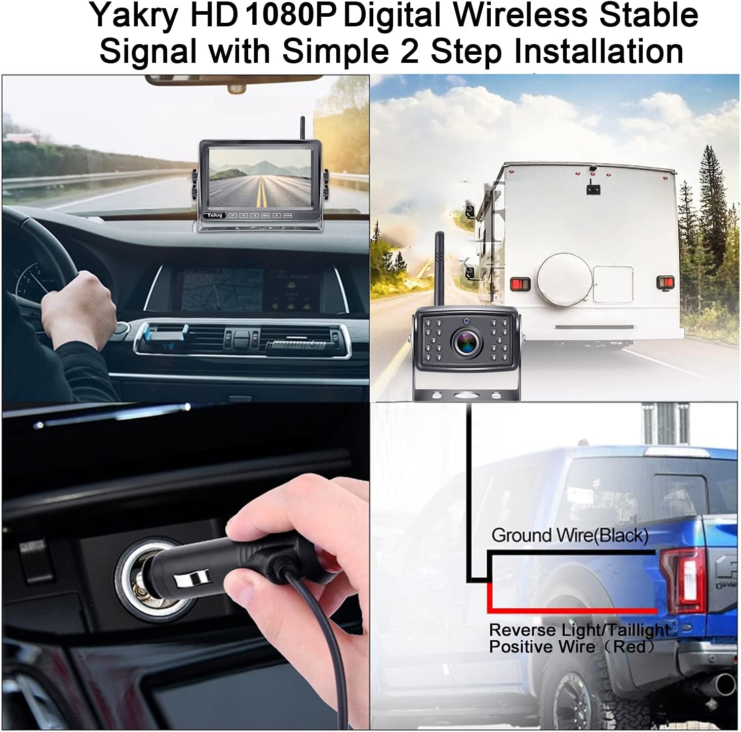Wireless Backup Camera for RV HD 1080P 7'' Monitor Bluetooth Backup Camera Kit Hitch Rear View Camera System for RVs,Campers,Trucks,Trailers, Vans IP69K Waterproof Yakry Y22