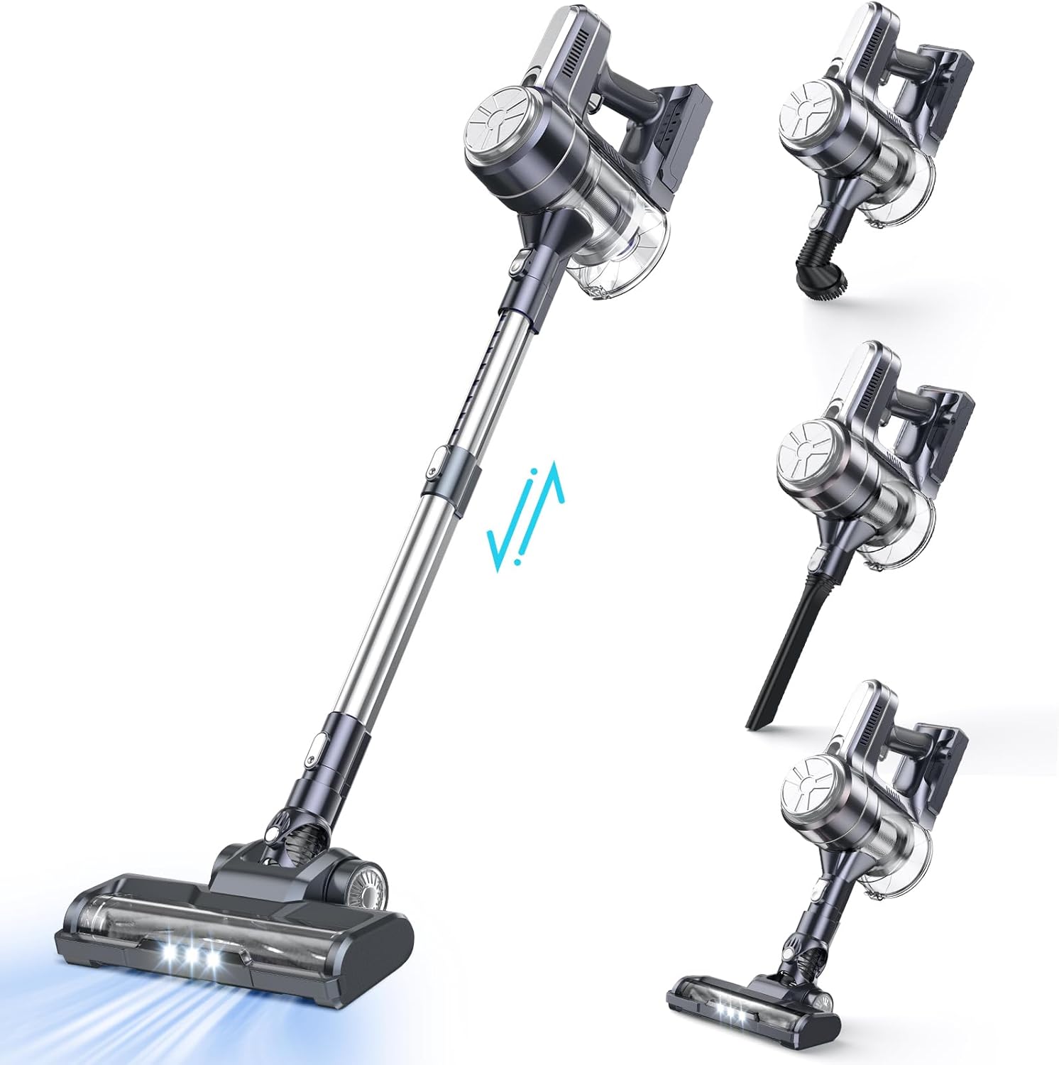 Cordless Vacuum Cleaner, 28kPa Powerful Stick Cordless Vacuum Cleaner, 40 Running Mins, Removable Battery, 1.5 L Dust Cup, LED Light, Suitable for Carpets Hard Floors Pet Hair,Silver White