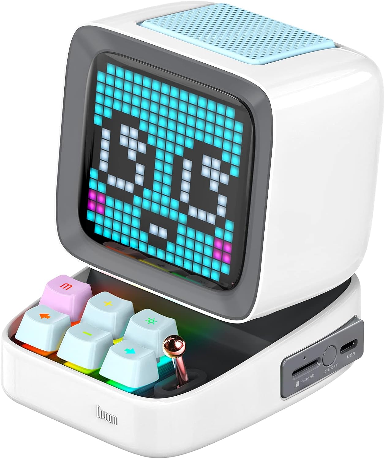 Divoom Ditoo Pixel Art Gaming Portable Bluetooth Speaker with App Controlled 16X16 LED Front Panel, Also a Smart Alarm (White)