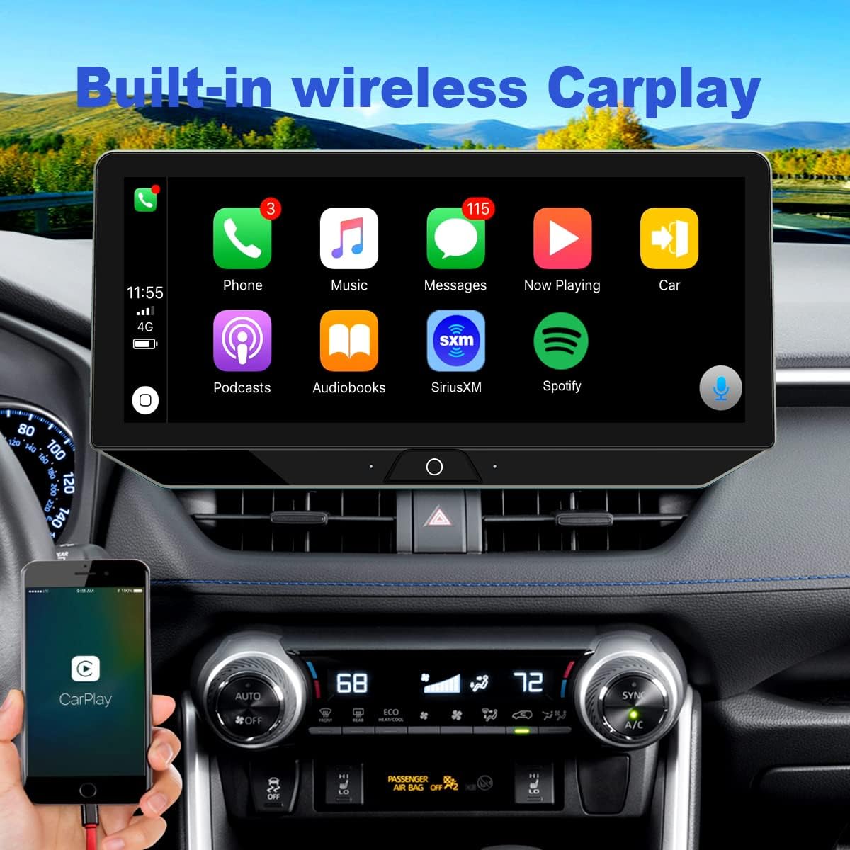 Radio for Toyota RAV4 Android Stereo 2019 2020 2021 2022 IPS 12.3inch Touch Screen 4G RAM 64G ROM Build in Wireless carplay 4G LTE Free Camera