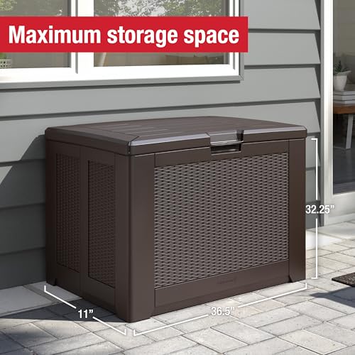 Rubbermaid Extra Large Resin Outdoor Storage Deck Box (134 Gal), Weather Resistant, Gray, Deck Organization for Home/Backyard/Pool Chemicals/Toys/Garden Tools/Porch/Patio Cushions