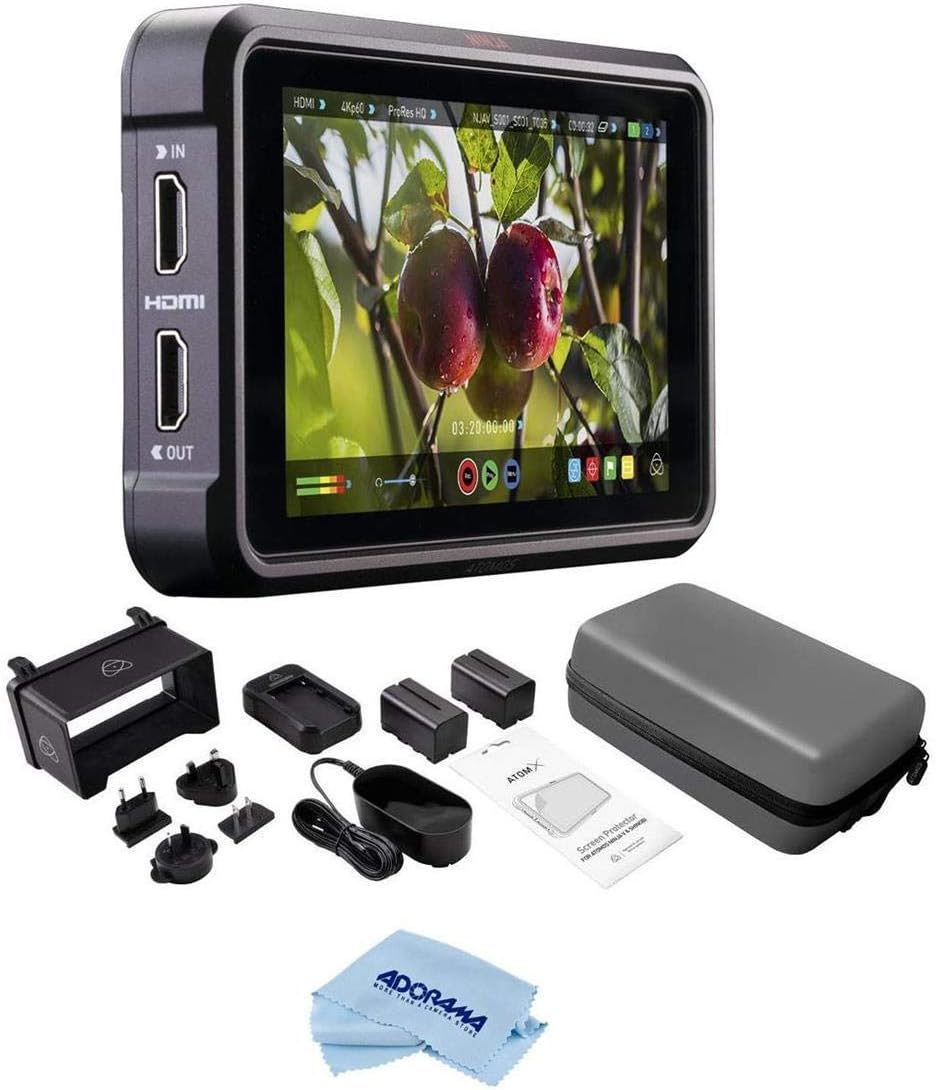Atomos Ninja V 5" Touchscreen Recording Monitor, 1980x1080, 4K HDMI Input - Bundle 5" Accessory Kit for Shinobi, Shinobi SDI and Ninja V Monitors, Microfiber Cloth