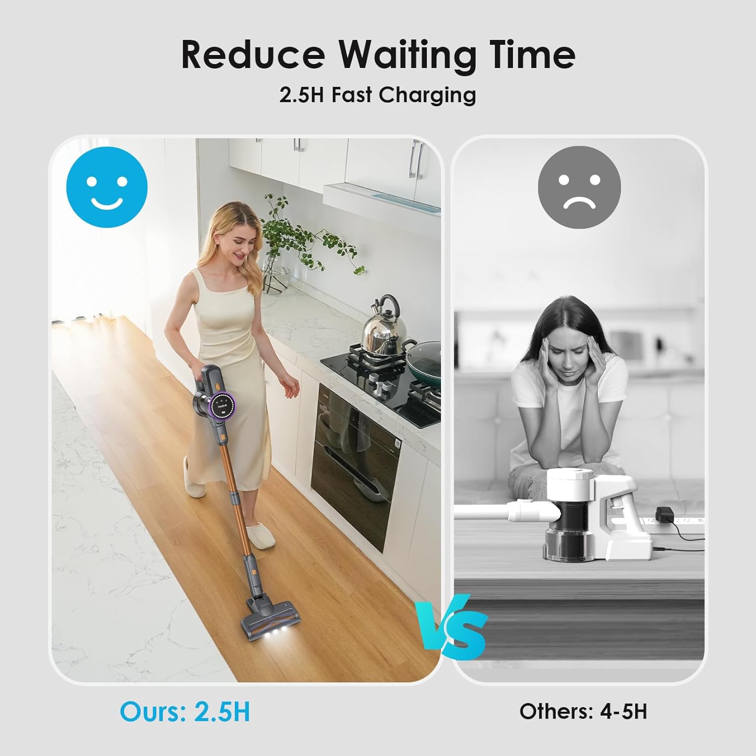 Oraimo Cordless Vacuum, 270W 24Kpa Powerful Stick Vacuum with 45min Detachable Battery,LED Display,Anti-Tangle Vacuum Cleaner for Home, Wireless Vacuum for Pet Hair/Carpet/Hard Floor(Gold)