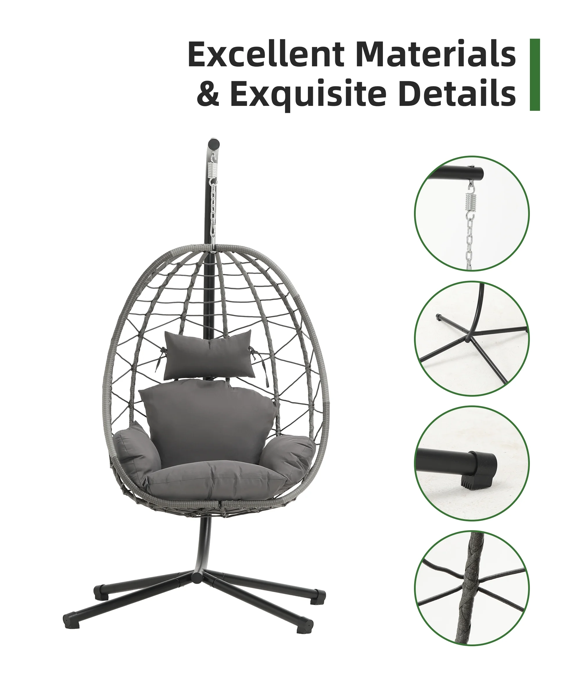 LHBcraft Swing chair clearance indoor Home Outdoor Egg Swing Chair, Patio Hanging Wicker basket stand with Soft Cushion UV Resistant 350LBS Capacity for Patio Backyard