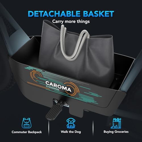 Caroma Peak 800W/1200W Electric Scooter with Seat, 16" All Terrain Fat Tire Electric Dirt Bike, Max 25/30Miles Ranges, Top Speed 20Mph, Electric Motorcycle Bicycle with Basket for Pets & Cargo