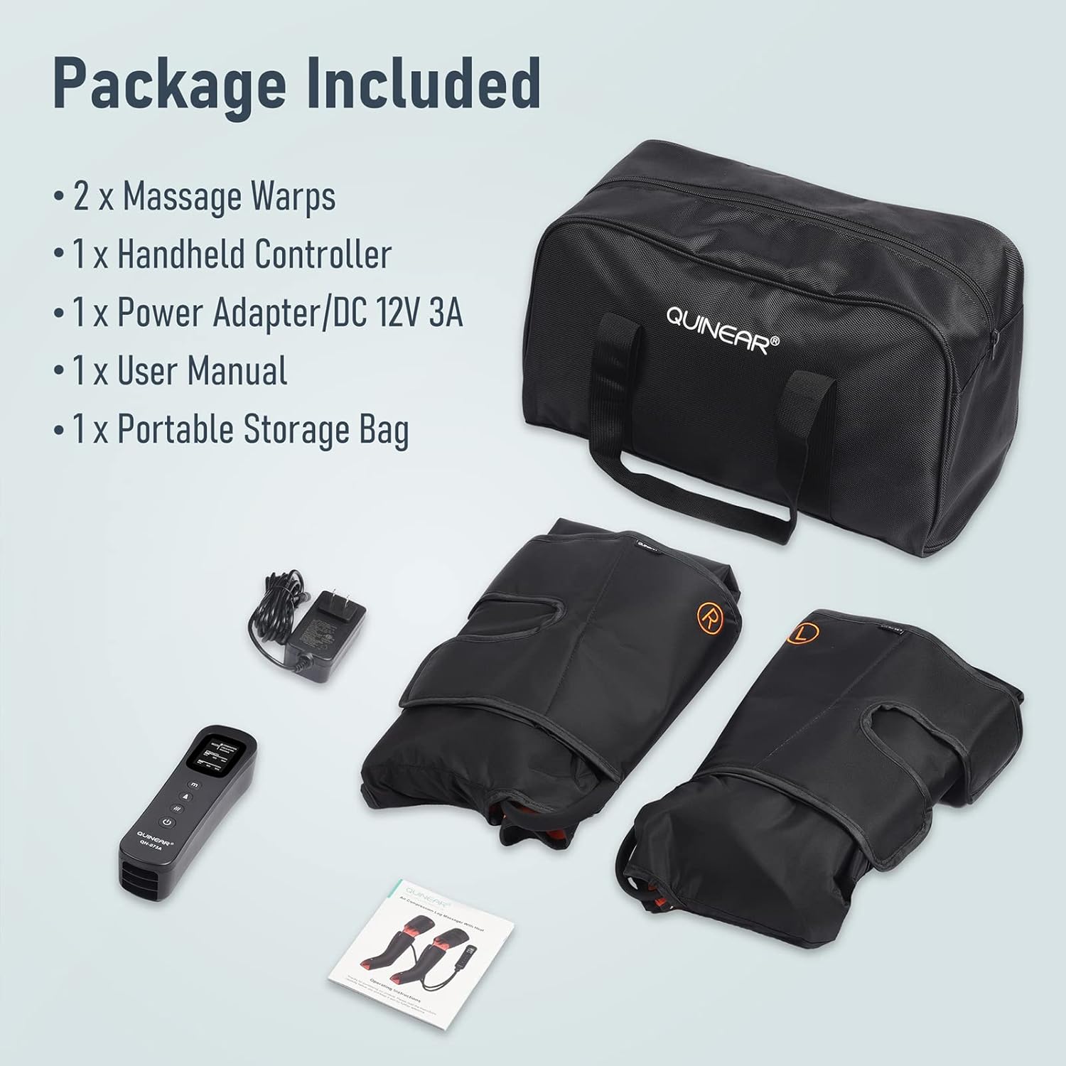 QUINEAR Leg Massager, 3-in-1 Foot Calf & Thigh Massager with Heat and Compression - 3 Modes 3 Intensities Compression Therapy, 3 Heating Therapy for Leg Circulation, Wollen Legs, Edema, RLS