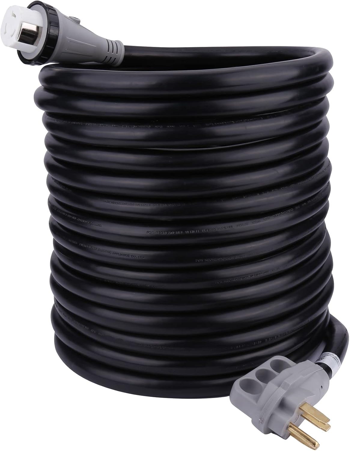 AA Ignition 50 Amp 50 Feet RV Power Extension Cord - NEMA 14-50P Male to NEMA SS2-50R Female - 125V/250V Power Supply Cable with Molded Connector and Twist Lock - Camper, Trailers, Motorhome, Caravan