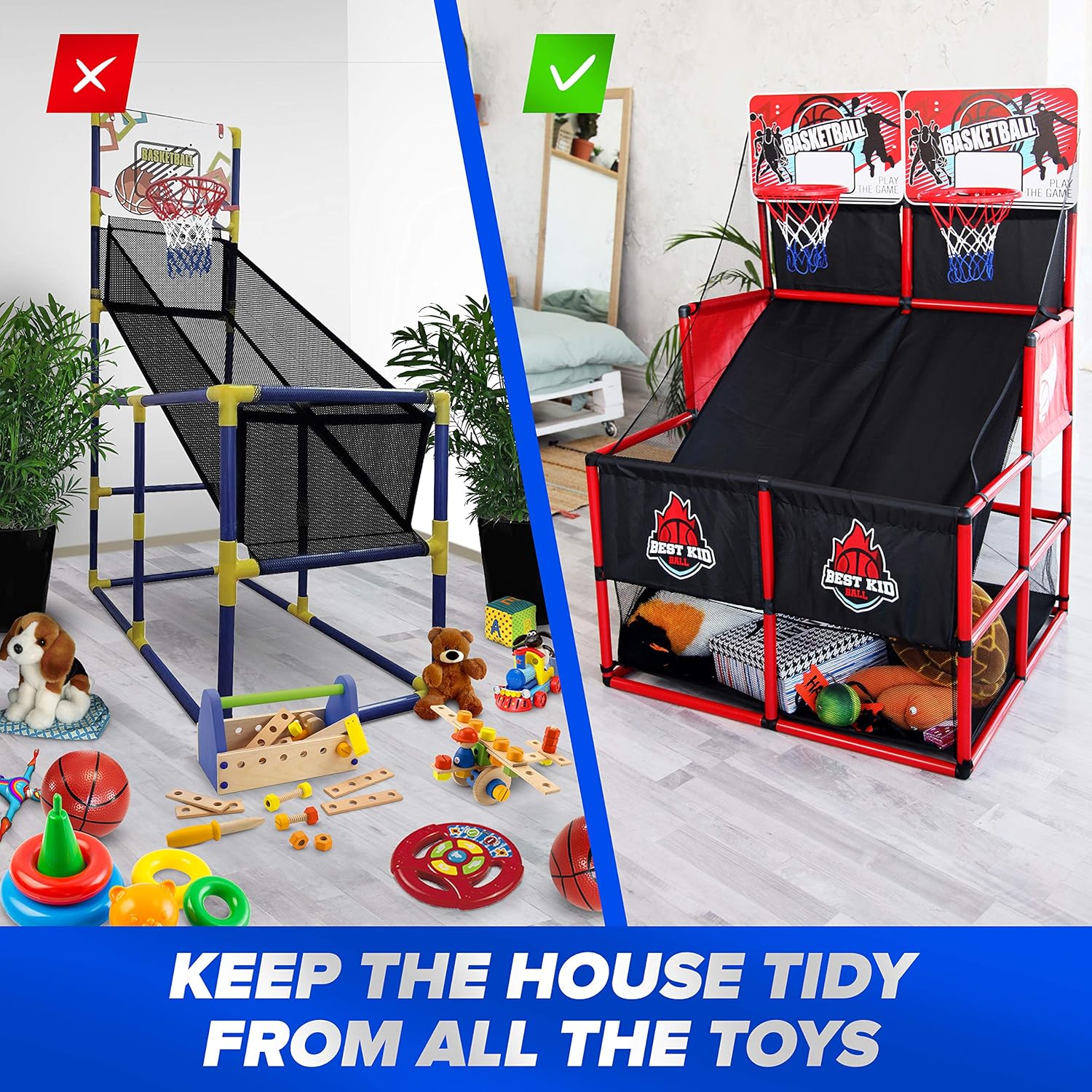 BESTKID BALL Indoor Basketball Game - Double Shot Basketball Arcade – Indoor Basketball Hoop for Kids – Premium Basketball Arcade Game Indoor with Pump – Easy and Quick Assembling