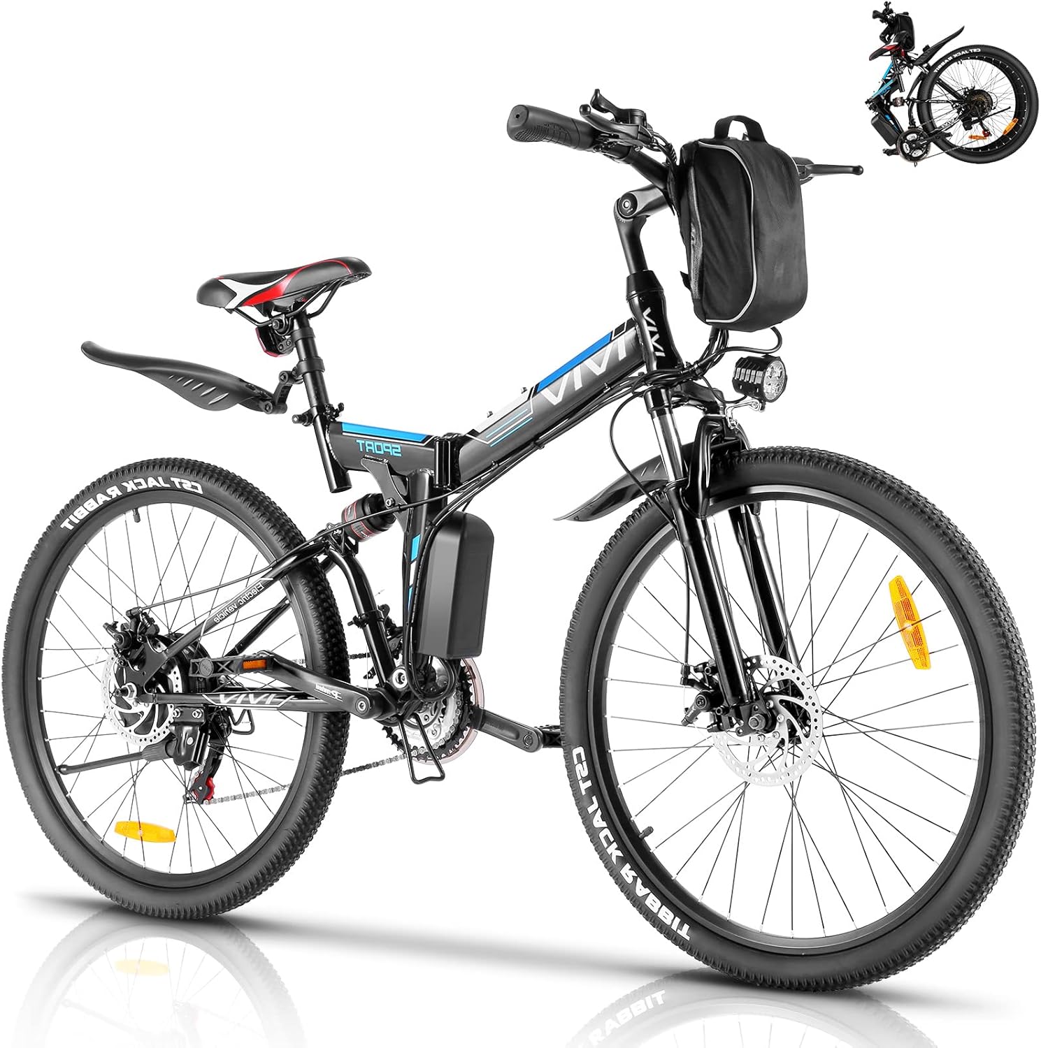 VIVI Electric Bike for Adults, Folding Electric Mountain Bicycle Adults 26 inch E-Bike 350W Motor Professional 21 Speed Gears with Removable Lithium-Ion Battery, 20MPH Speed, Up to 50 Miles