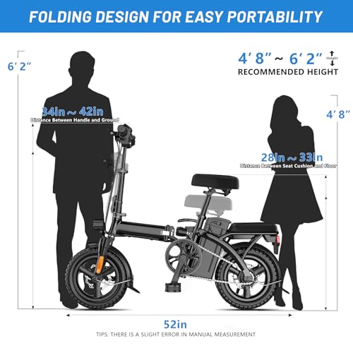 Electric Bike for Adults, Ebike, Electric Bicycle with 576WH Removable Battery,14"/20" Folding Ebike, 20MPH,20+ Miles(MAX),500W High Motor,Multi-Shock Absorption,UL 2849,Commuting Mini E Bikes