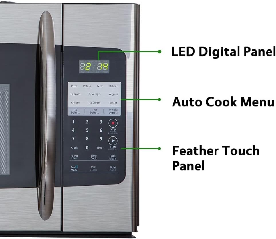 1.6 Cu.Ft. Over the Range Microwave 30 Inch with Vent, Rangetop Microwave with Sensor Cook, ECO Mode, LED Lighting and Child Lock, Smudge-Proof Stainless Steel