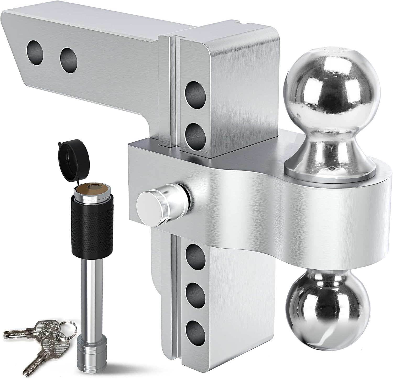 YITAMOTOR Adjustable Trailer Hitch Ball Mount, Fits 2.5-Inch Receiver, 6-Inch Drop Hitch w/Forged Aluminum Shank, 2-Inch and 2-5/16-Inch Combo Stainless Steel Tow Balls with Double Pin Key Locks