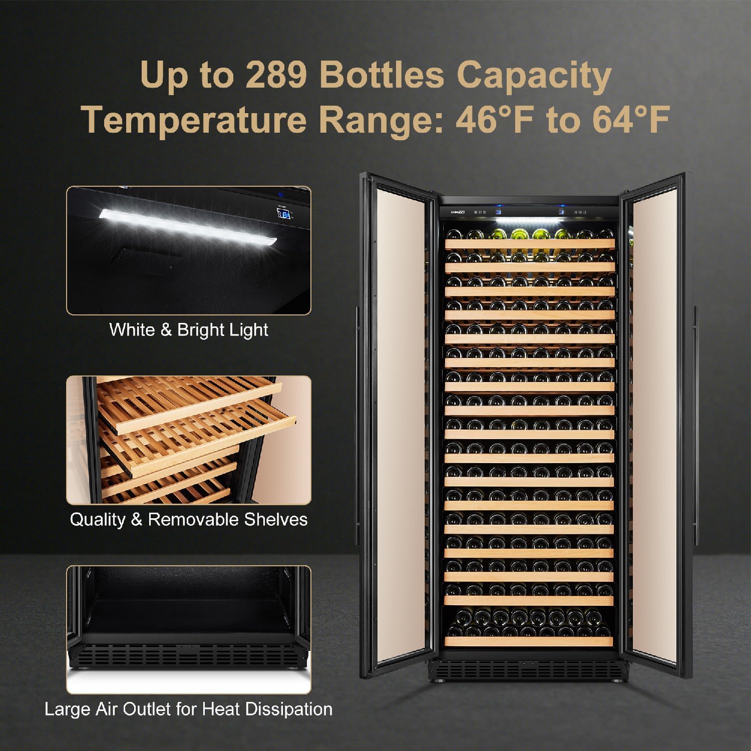 Wine Cooler Refrigerator 257 Bottle Wine Cellar with Glass French-Door, 32 Inch Wide