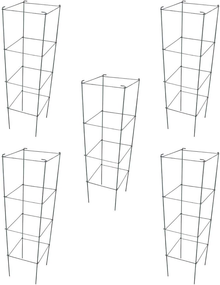 MTB Green Square Folding Tomato Cage Plant Support Tower 12 inch by 46 inch, Pack of 5 Sets Pack of 2