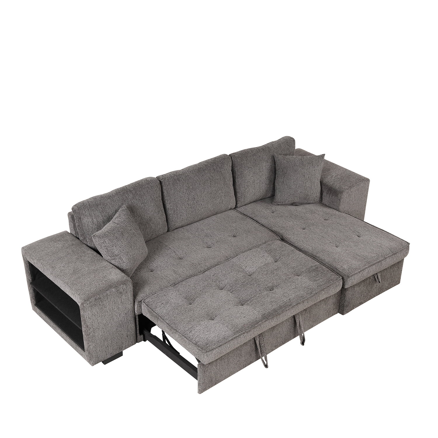 Churanty 104" Reversible Sectional Couch with Pull Out Bed,L Shape 3 Seat Sleeper Sofa with Storage Chaise and 2 Stools for Living Room,Knox Charcoal