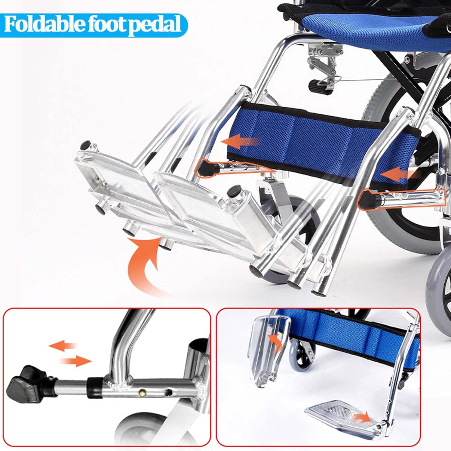 Lightweight Transport Wheelchair with Handbrakes, Folding Transport Chair for Adults with Swing-Away Footrest,Foldable Wheel Chair and Lightweight Folding Wheelchair for Storage and Travel,16 in Rear