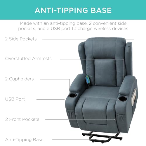 Best Choice Products PU Leather Electric Power Lift Chair, Recliner Massage Chair, Adjustable Furniture for Back, Legs w/ 3 Positions, USB Port, Heat, Cupholders, Easy-to-Reach Side Button - Brown