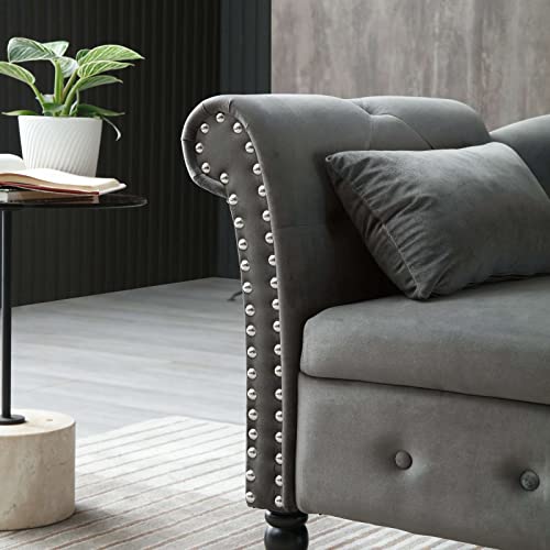 Indoor Modern Tufted Velvet Upholstered Chaise Lounge with Storage, Sleeper Sofa for Living Room Bedroom