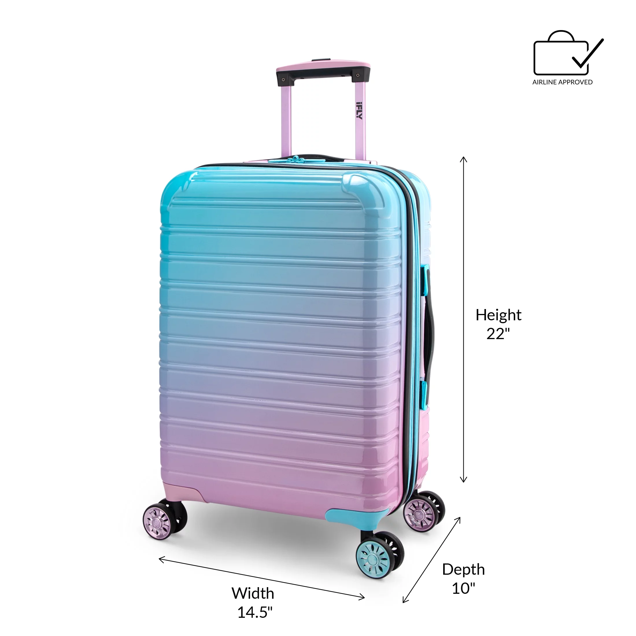 iFLY Hardside Luggage Fibertech 3 Piece Set, 20" Carry-on Luggage, 24" Checked Luggage and 28" Checked Luggage, Cotton Candy