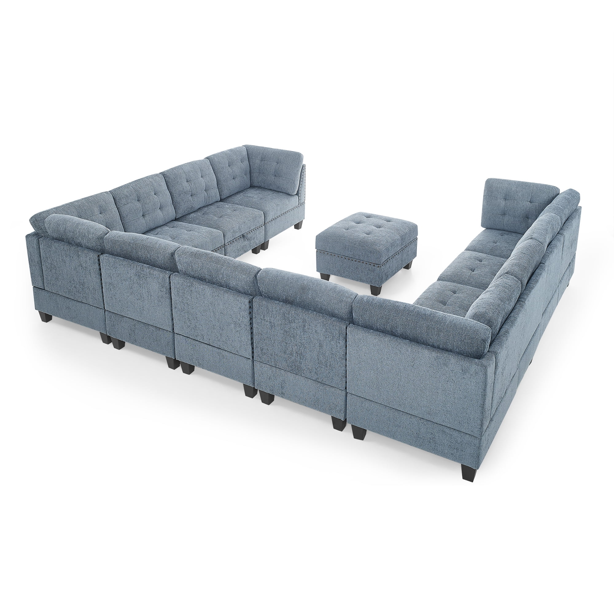 U shape Modular Sectional Sofa,DIY Combination,includes Seven Single Chair, Four Corner and One Ottoman,Navy Blue