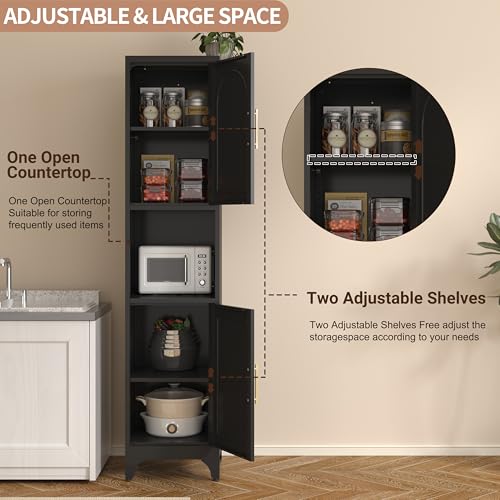 Kitchen Pantry Cabinet with Acrylic Glass Doors, 75" Metal Kitchen Hutch with Countertop, Adjustable Shelves, Freestanding Food Pantry Cabinet for Living, Dining Room, Black, Assembly Required