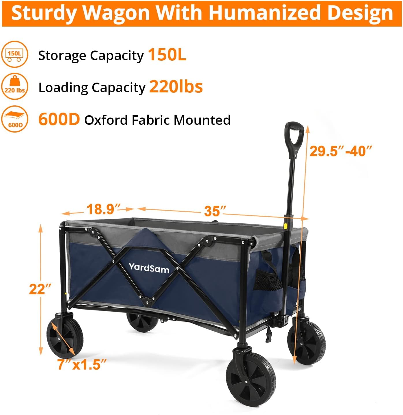 Yardsam Utility Steel Garden Carts and Wagons w/ 8 Inch Pneumatic Tyres + Foldable Folding Wagon Cart with Removable Wheels
