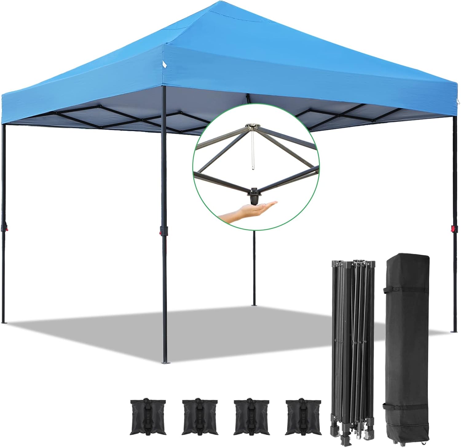 Increkid 10x10ft One Person Setup Pop Up Canopy Tent, 1-Button Push Outdoor Portable Instant Folding Canopy, Easy Up Event Beach Shade Shelter Canopy w/Straight Legs, Wheeled Carry Bag, Stakes & Ropes
